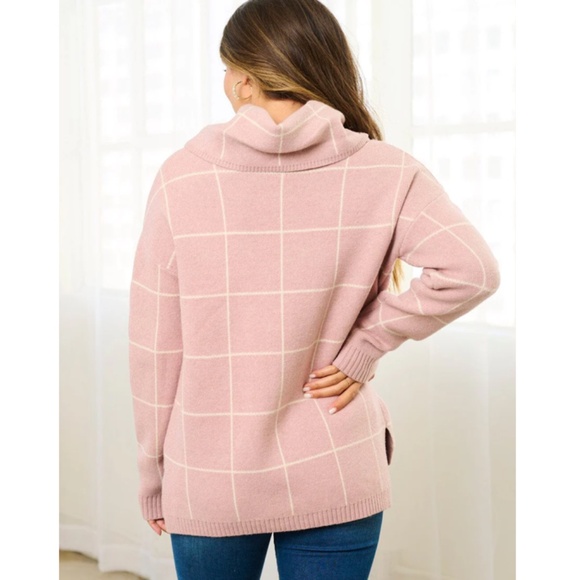 "The Anna" Pink Window Pane Turtleneck - Picture 3 of 3